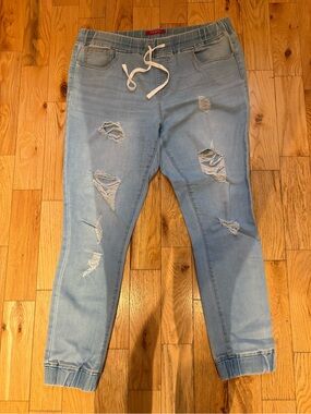 Guess Light Blue Distressed Drawstring Jeggings